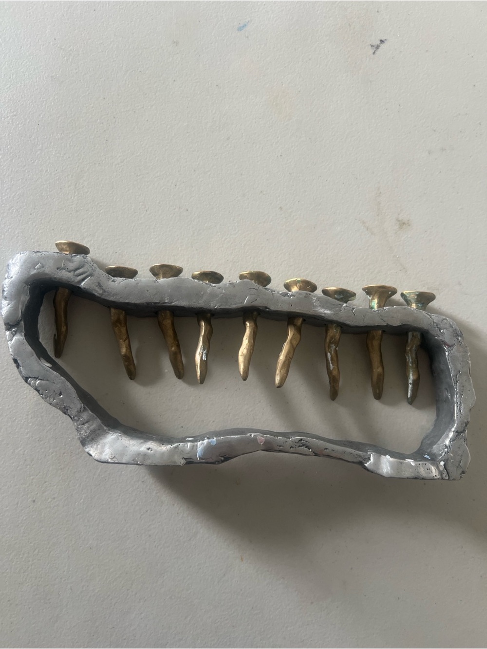 Handcrafted Brutalist MCM Hanukkah Menorah | Modern Judaica Metal & Brass